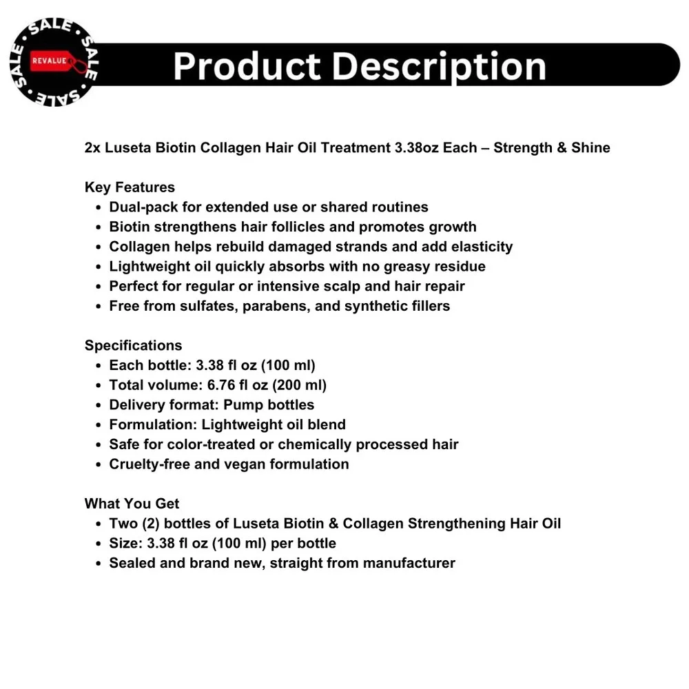 2x Luseta Biotin Collagen Hair Oil Treatment‎ 3.38oz Each – Strength & Shine